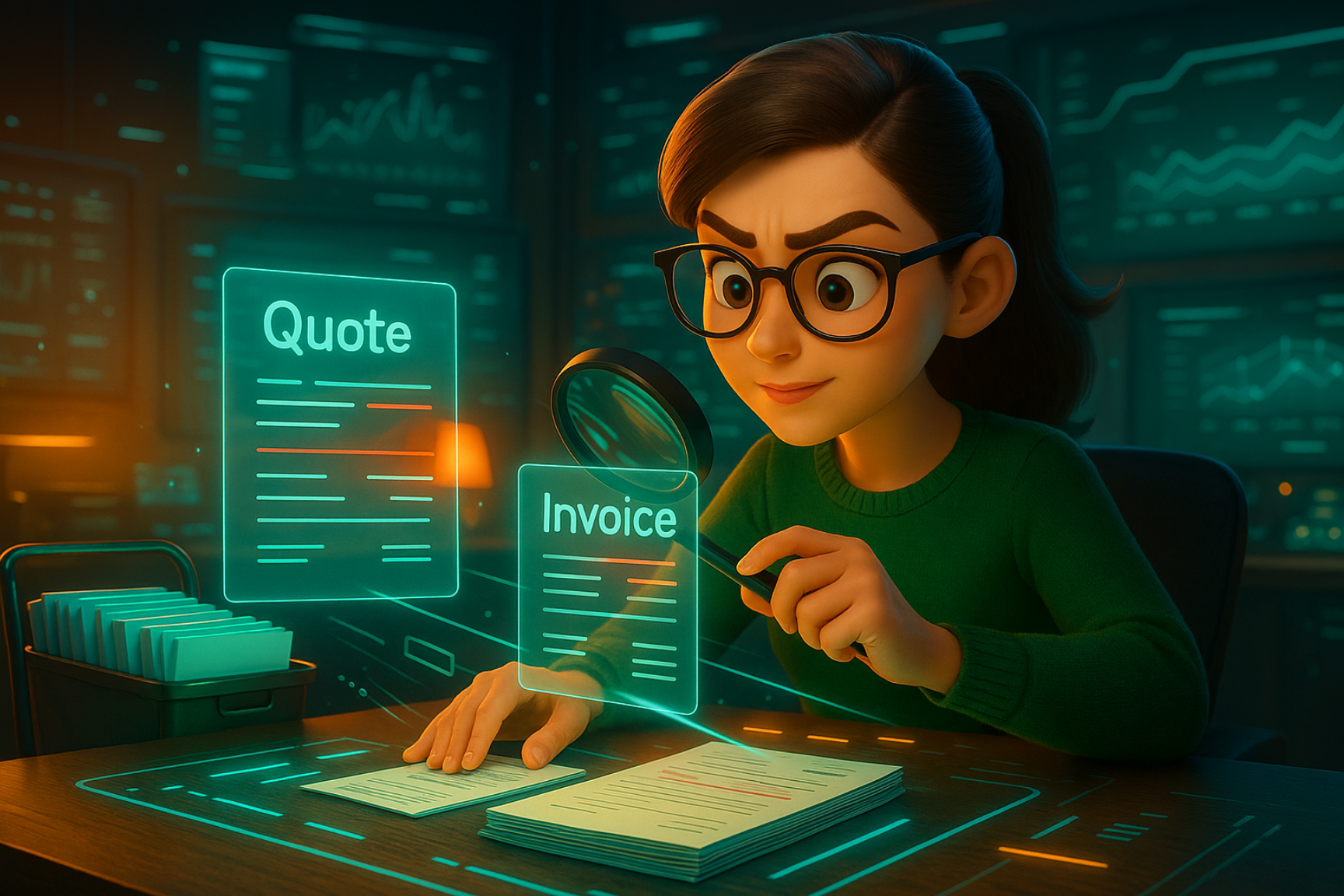 Susan compares every number across invoices and quotes